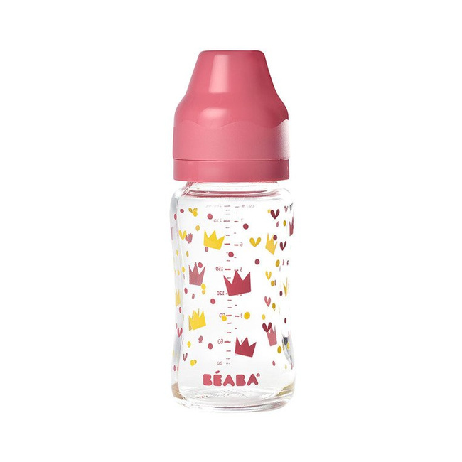 Beaba Butelka szklana szerokootworowa 240 ml Yellow / Pink Crown