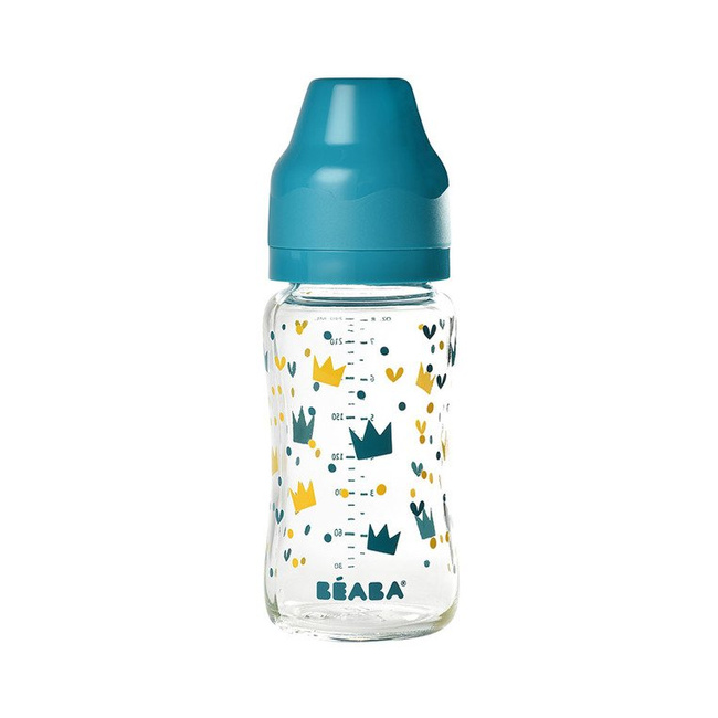 Beaba Butelka szklana szerokootworowa 240 ml Yellow / Blue Crown