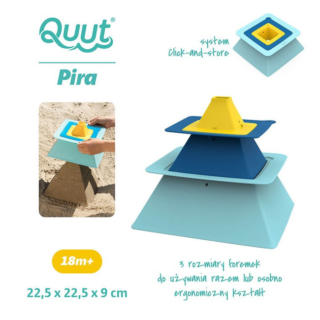 Zestaw 3 foremek do piasku Piramida Pira Vintage Blue + Deep Blue + Mellow Yellow - Quut
